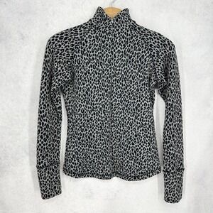 Lucy Womens Small Grey Black Leopard Print Half Zip Pullover Zip Cuffs Top